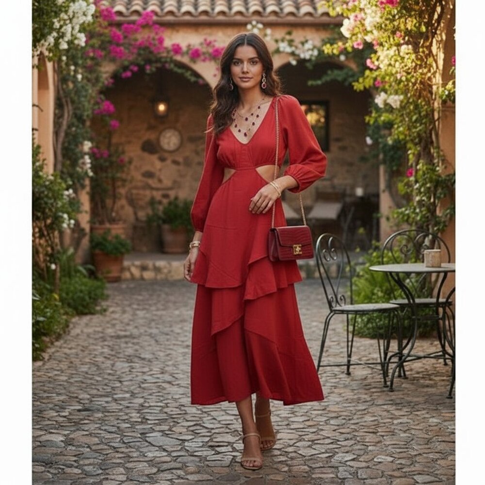 Simplee (M) Cut Out Maxi in Red